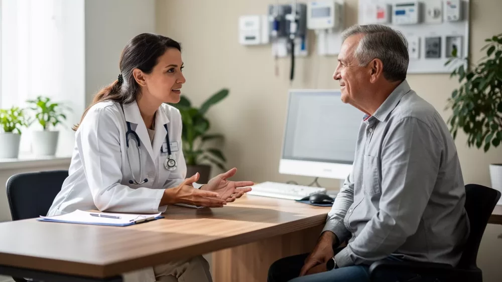 Doctor consulting patient about safe inversion therapy use